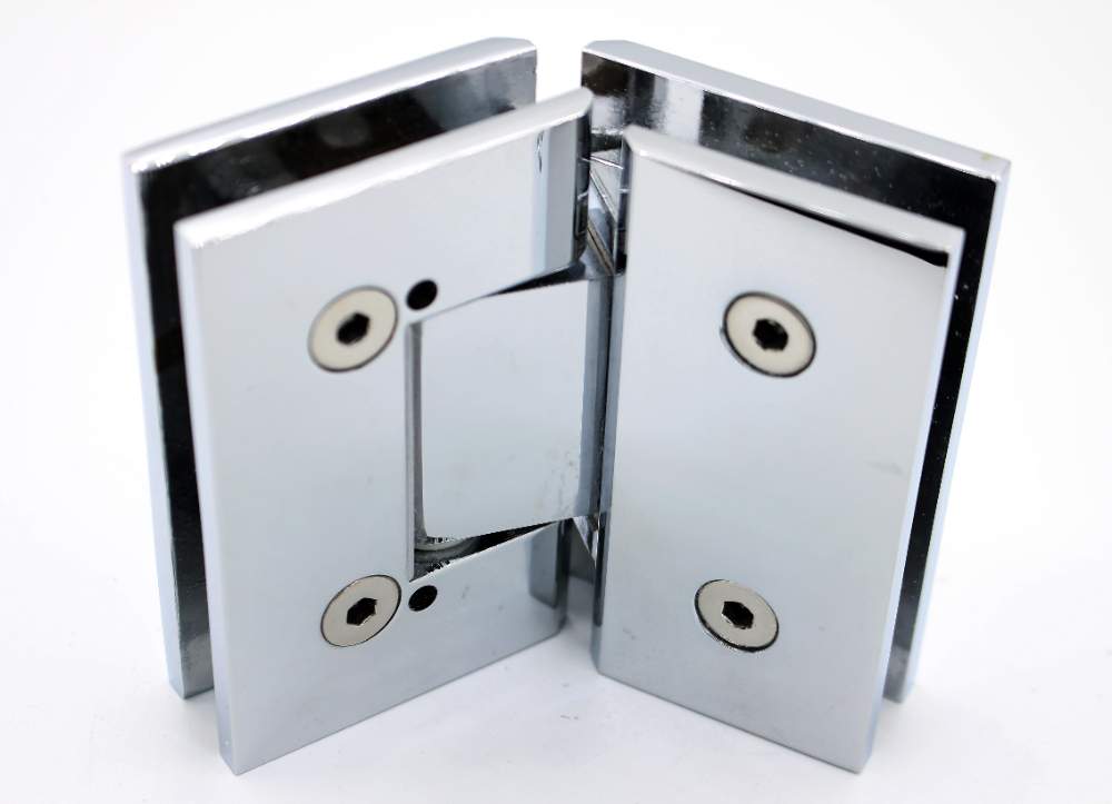 135° glass-to-glass hinge, adjustable brass, for 10 mm doors