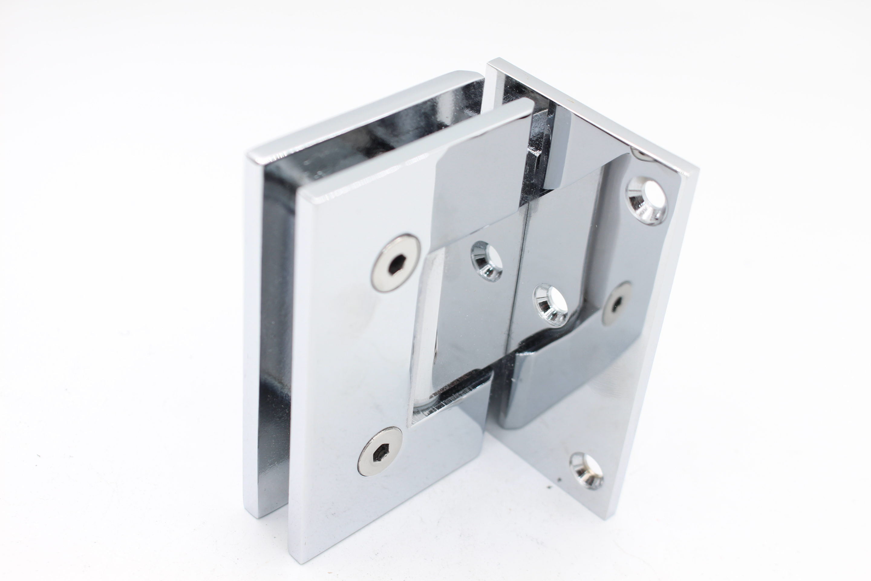 Wall-to-glass hinge, L shape, brass, for 10 mm doors