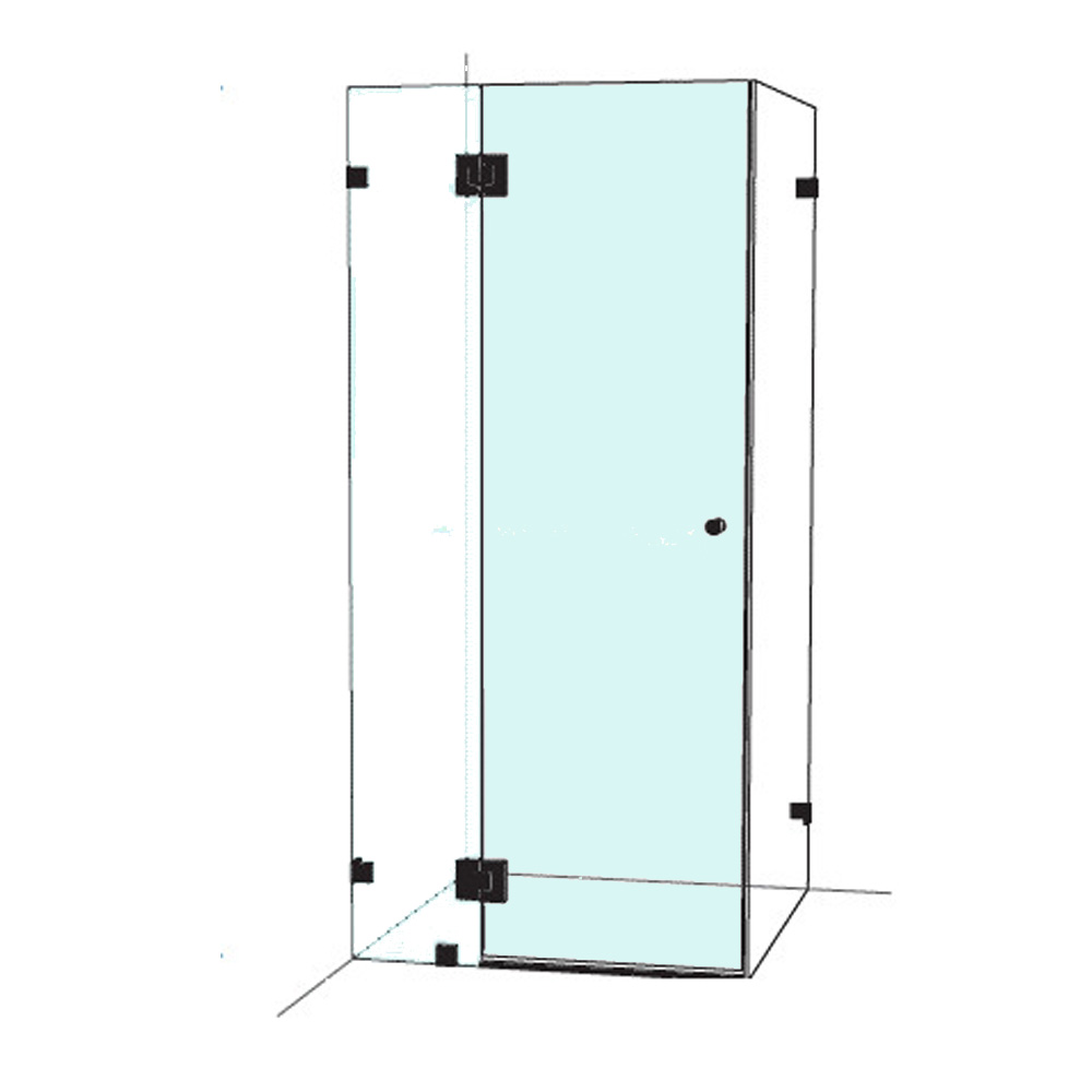 Stock shower door, 10 mm clear toughened, 1985 mm high, hinge cut-outs and knob hole