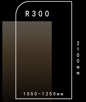 Stock fixed panel with radius top corner, 10 mm ultra clear, 2100 mm high