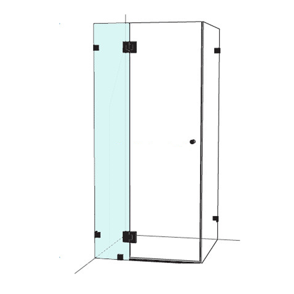 Stock hinge panel, 10 mm clear toughened, 2000 mm high, hinge cut-outs